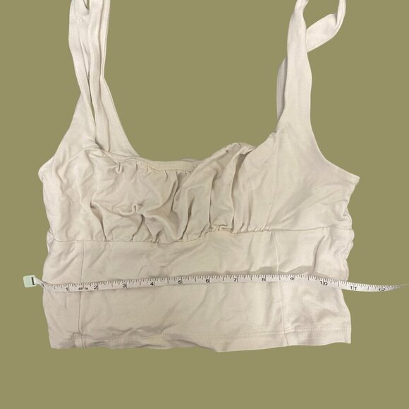 Wilfred Free Beige Ruched Crop Tank | Square Neck | Size S - Picture 4 of 5